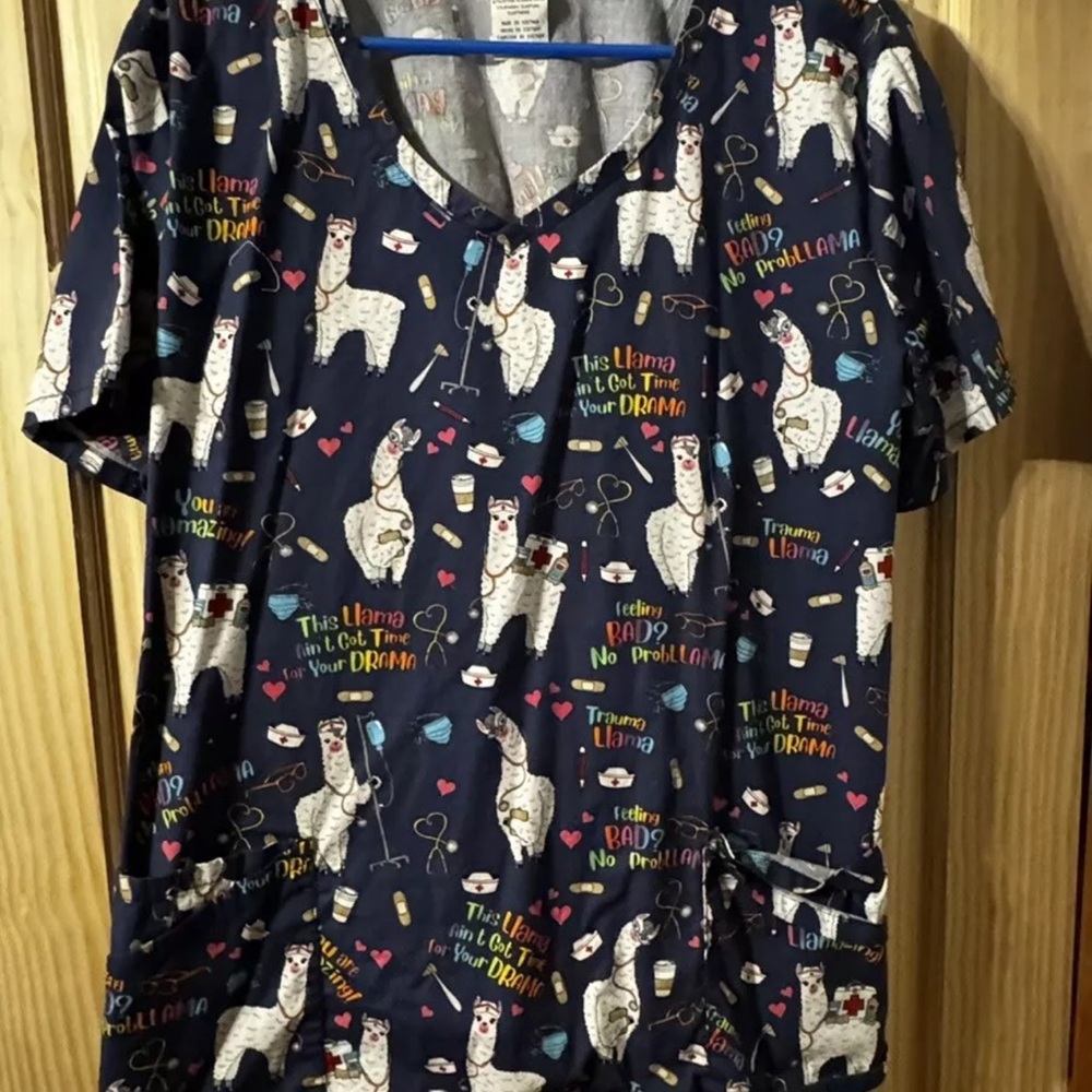 Dickies Llama Drama Scrub Top Sz 2X XXL
